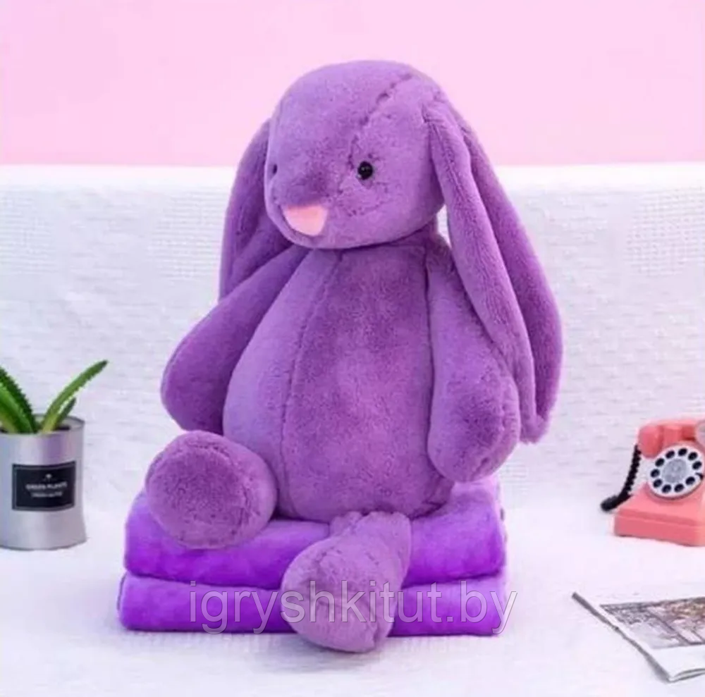 Мягкая игрушка-подушка 3 в 1 Зайка (кролик) с пледом, 2 цвета - фото 2 - id-p220183557
