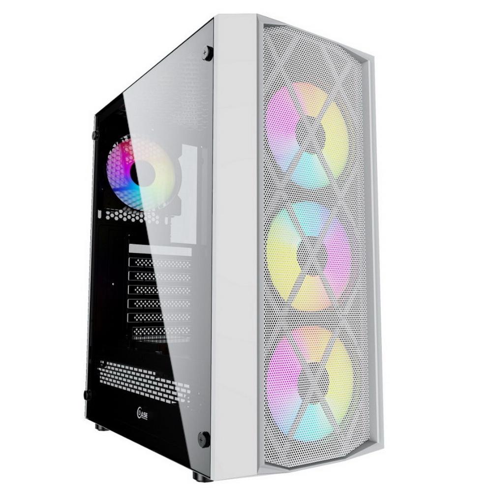 Powercase CMRMW-L4 Корпус Rhombus X4 White, Tempered Glass, Mesh, 4x 120mm 5-color LED fan, белый, ATX - фото 1 - id-p203915243