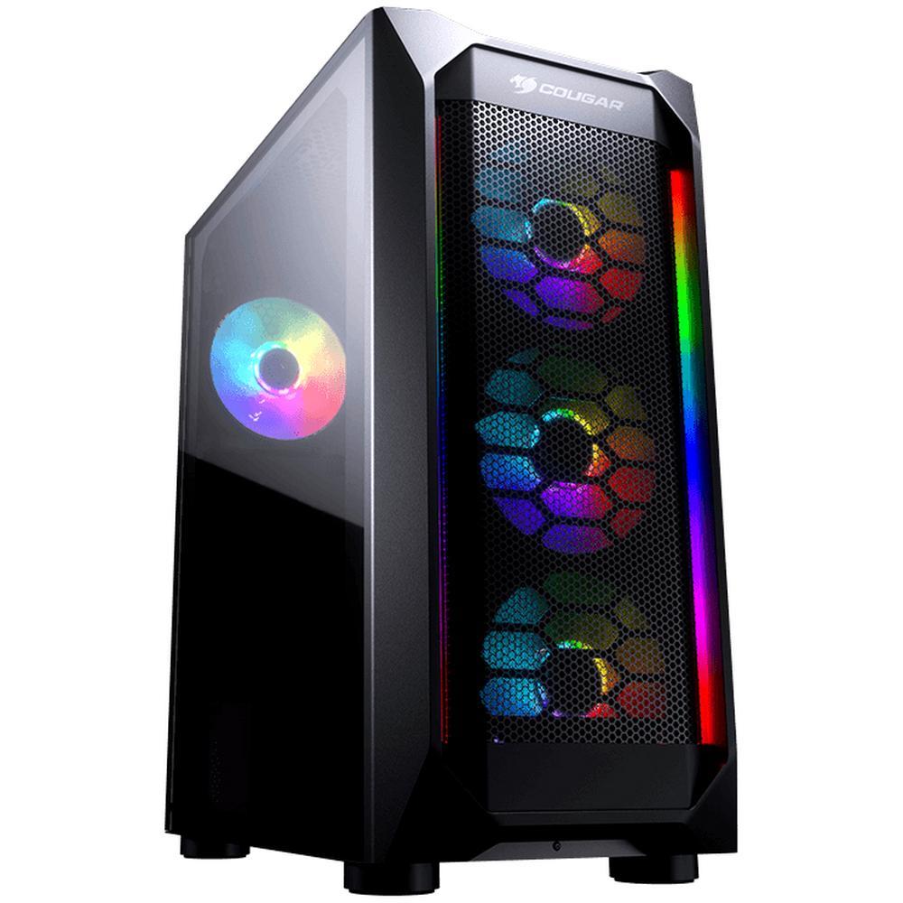 Корпус Cougar MX410 Mesh-G RGB, 4x 120mm ARGB fan + HUB, без БП, боковое окно, чёрный, ATX - фото 1 - id-p214715580