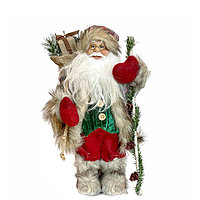 Дед Мороз в серой клетчатой шубке с посохом, 30 см (241467-30)