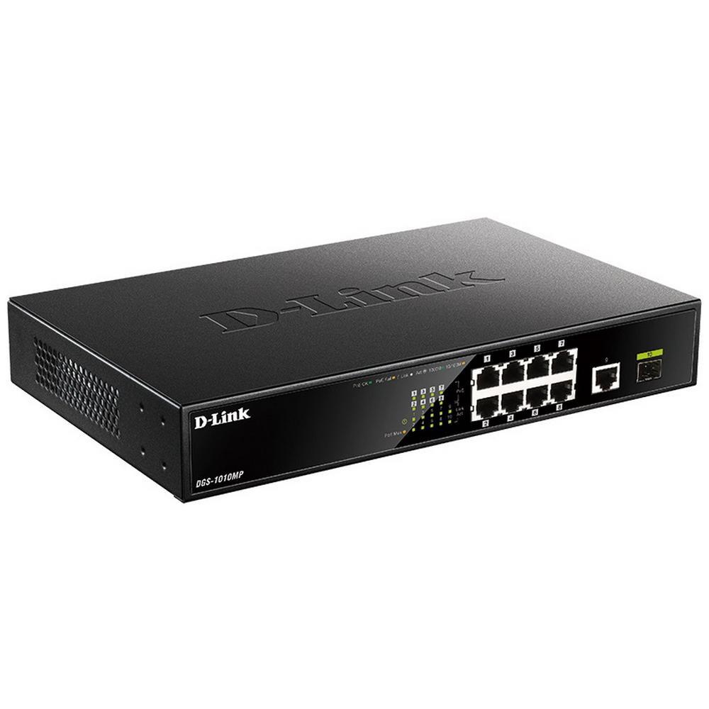 D-Link DGS-1010MP/A1A Неуправляемый коммутатор с 9 портами 10/100/1000Base-T, 1 портом 1000Base-X SFP, - фото 1 - id-p211886392