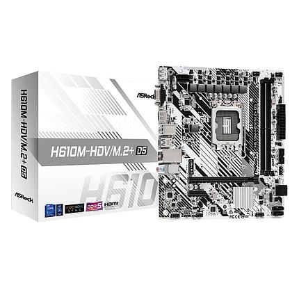 Мат. плата ASRock H610M-HDV/M.2+ D5 (RTL) LGA1700 H610 PCI-E Dsub+HDMI+DP GbLAN SATA MicroATX 2DDR5, фото 2