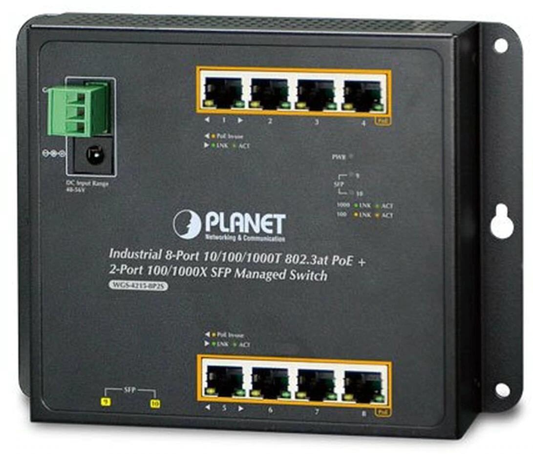 WGS-4215-8T2S Индустриальный коммутатор PLANET IP30, IPv6/IPv4, 8-Port 1000TP + 2-Port 100/1000F SFP - фото 1 - id-p220184422