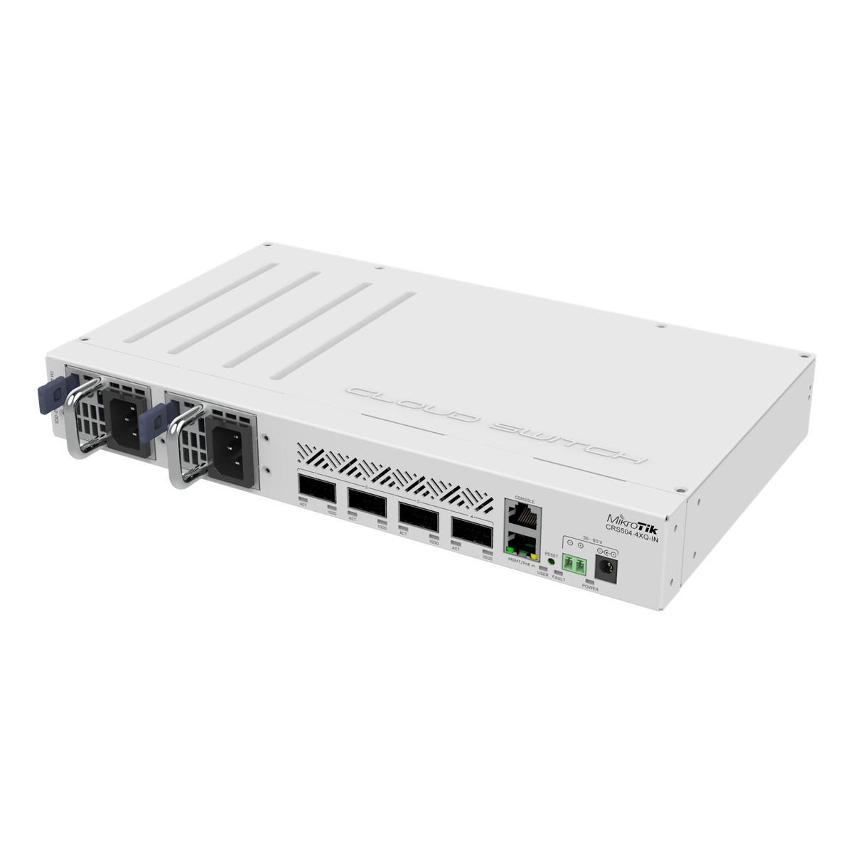 Коммутатор Mikrotik CRS504-4XQ-IN, 1x10Base-T/100Base-TX, 4xQSFP28, Switching capacity 800 Gbps - фото 1 - id-p212723125