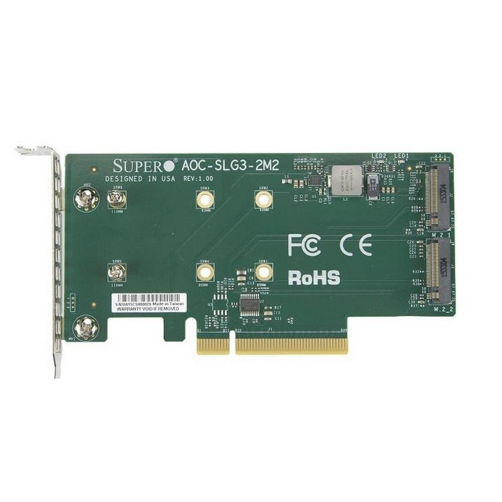 Supermicro AOC-SLG3-2M2-O Low Profile, Dual NVMe M.2 SSD PCIe add-on card - фото 1 - id-p211090216