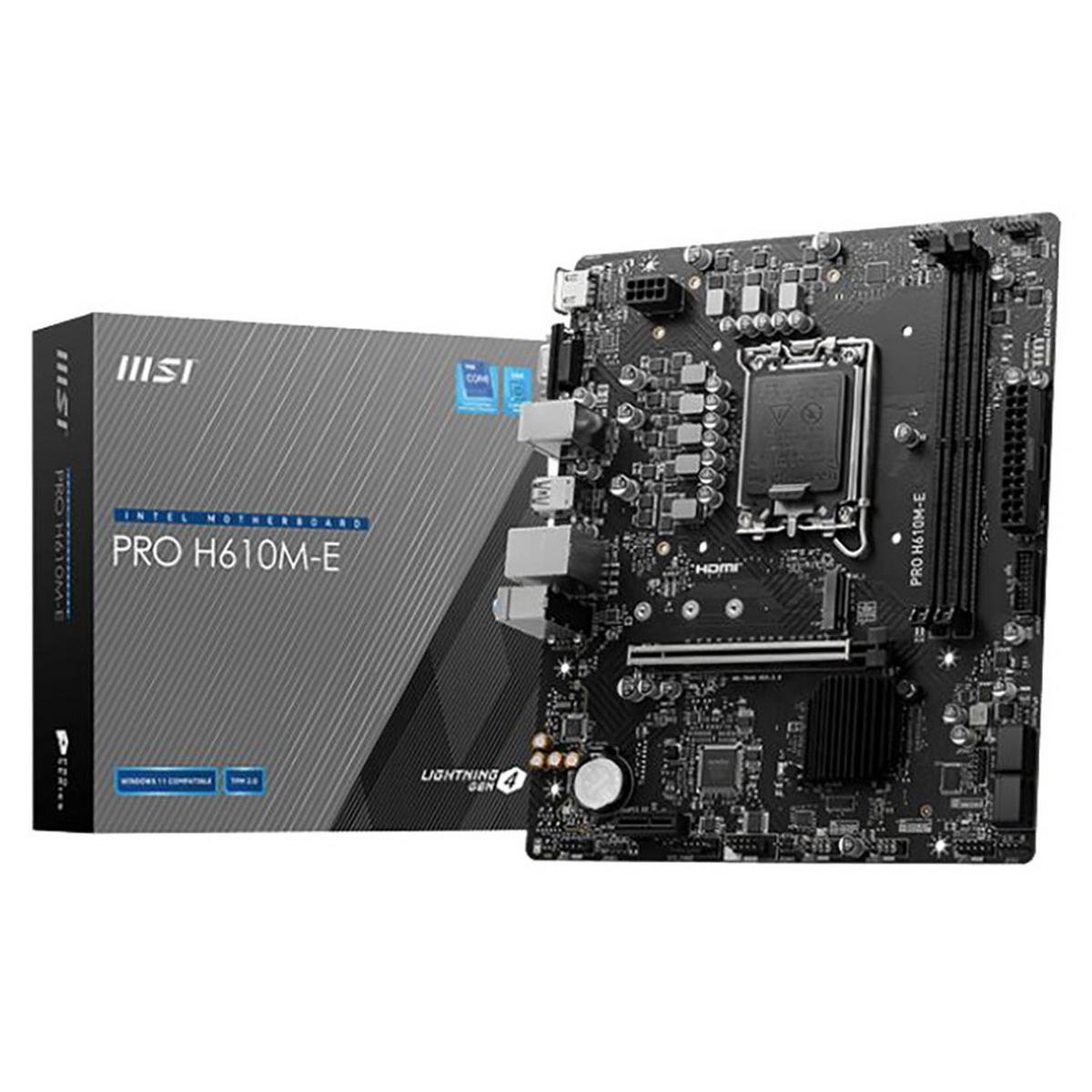 Мат. плата MSI PRO H610M-E (RTL) LGA1700 H610 PCI-E Dsub+HDMI GbLAN SATAMicroATX 2DDR5 - фото 1 - id-p218398241