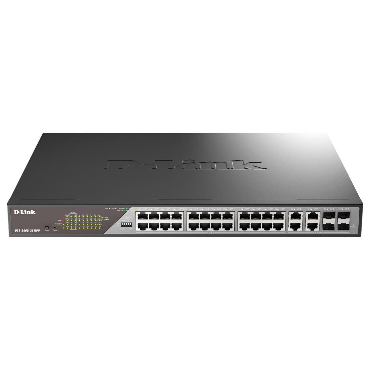 D-Link DSS-200G-28MPP/A1A Настраиваемый L2 коммутатор с 24 портами 10/100/1000Base-T и 4 комбо-портами - фото 1 - id-p215460273