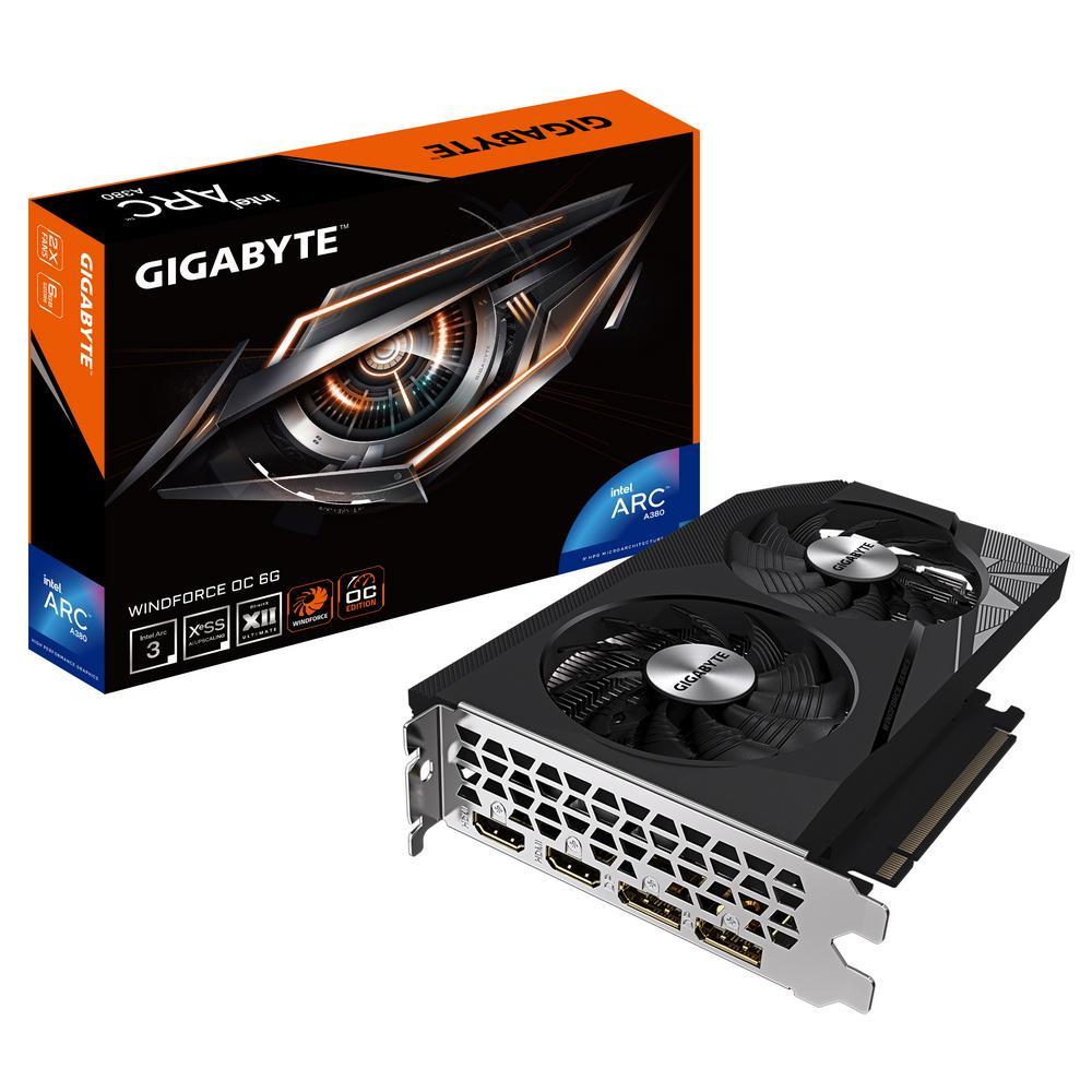 Видеокарта Gigabyte PCI-E 4.0 GV-IA380WF2OC-6GD INTEL Arc A380 WindForce 6144Mb 64 GDDR6 2039/16000 HDMIx1 - фото 1 - id-p214276874