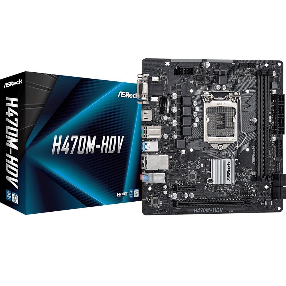 Материнская плата ASRock H470M-HDV (RTL) LGA1200 H470 PCI-E Dsub+DVI+HDMI GbLAN SATA MicroATX 2DDR4