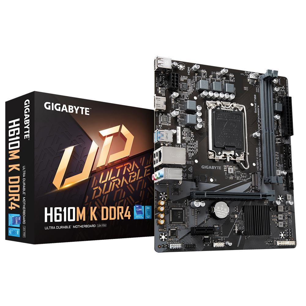 Материнская плата GIGABYTE H610M K DDR4 (RTL) LGA1700 H610 PCI-E HDMI GbLAN SATA MicroATX 2DDR4 - фото 1 - id-p214264136