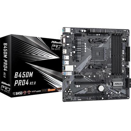 Материнская плата ASRock B450M PRO4 R2.0 (RTL) AM4 B450 2xPCI-E Dsub+DVI+HDMI GbLAN SATA RAID MicroATX 4DDR4, фото 2