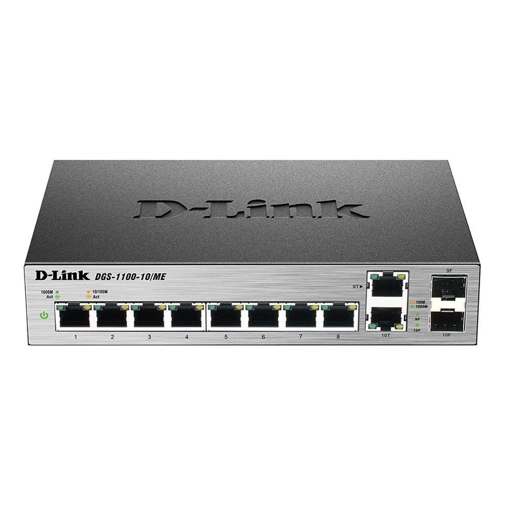 Настраиваемый коммутатор D-Link DGS-1100-10/ME/A2A 2 уровня с 8 портами 10/100/1000Base-T и 2 комбо-портами - фото 1 - id-p212717638