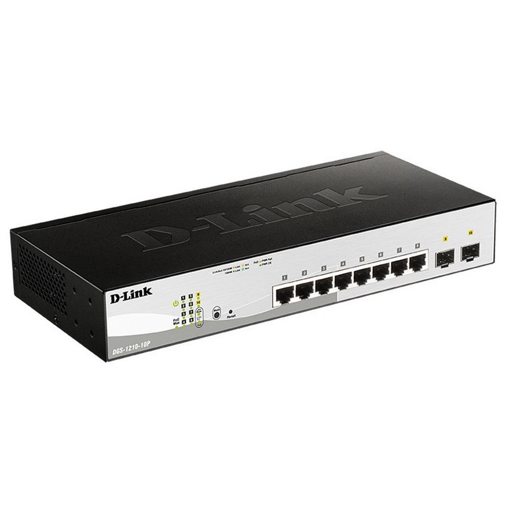 Коммутатор D-Link DGS-1210-10P/F3A, L2 Smart Switch with 8 10/100/1000Base-T ports and 2 1000Base-X SFP ports - фото 1 - id-p214269211