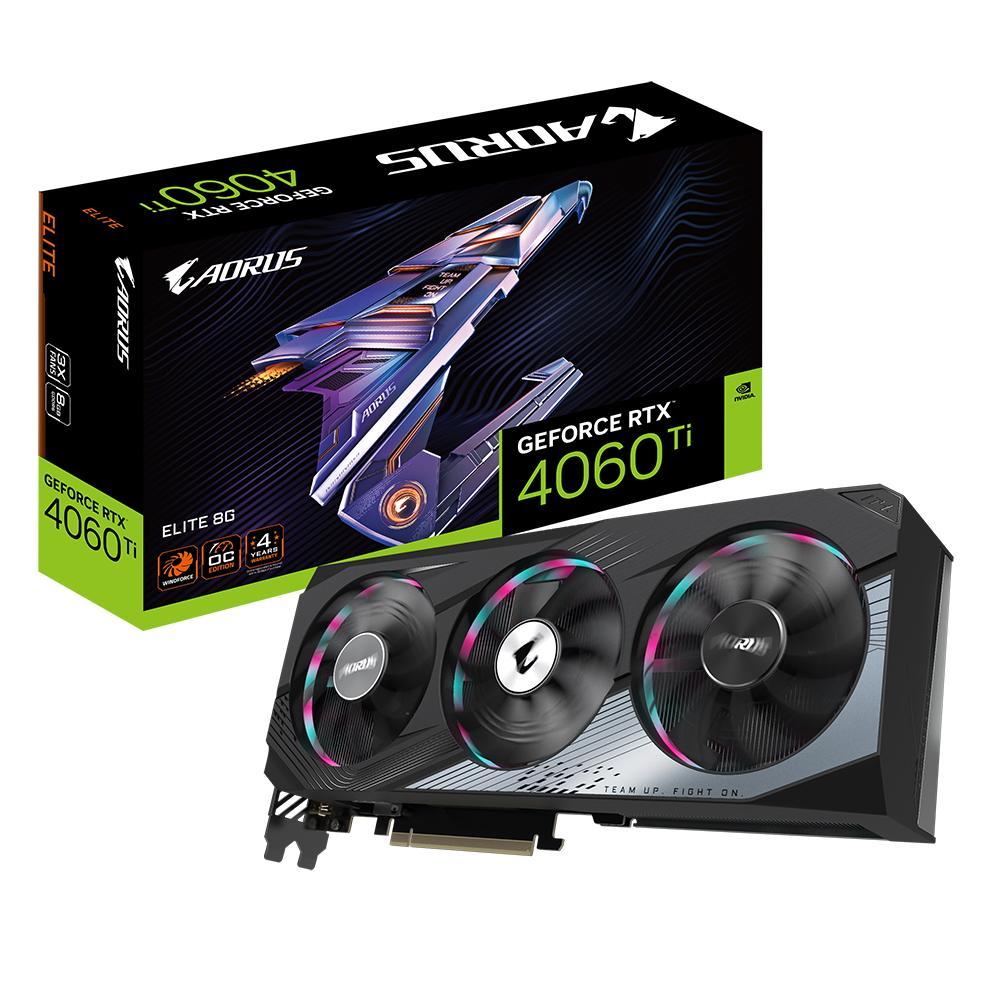 Видеокарта NVIDIA GeForce Gigabyte RTX 4060Ti AORUS Elite 8G (GV-N406TAORUS E-8GD) 8Gb GDDR6 2xHDMI+2xDP RTL