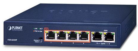 Коммутатор PLANET FSD-604HP 4-Port 10/100TX 802.3at POE + 2-Port 10/100TX Desktop Switch (60W POE Budget, 250m - фото 1 - id-p220184505