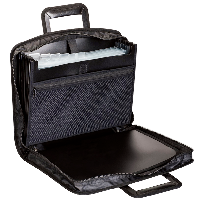 Папка-портфель пластиковая BRAUBERG А4+ (355х290х60 мм), выдвижные ручки, 9 отделений, 1 карман, черная - фото 2 - id-p220189403