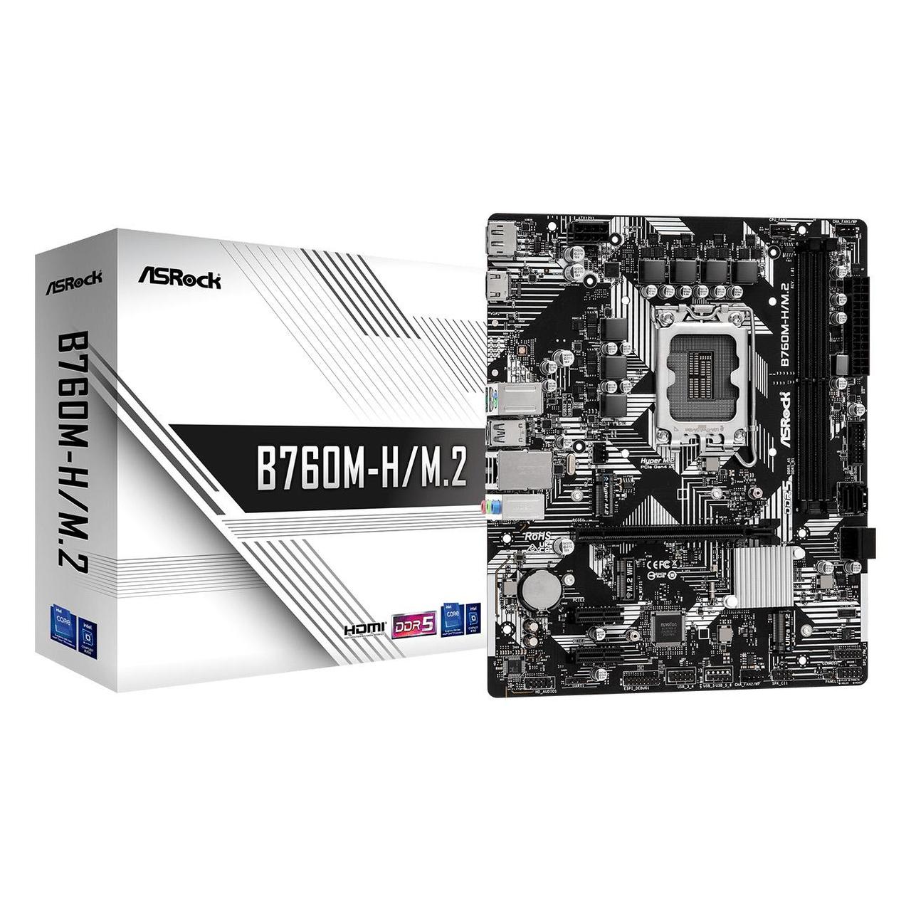Материнская плата ASRock B760M-H/M.2 Soc-1700 (B760) PCI-Ex16 2xPCI-Ex1 2xM.2+M.2(WI-FI) 1GbE LAN RAID - фото 1 - id-p214276748