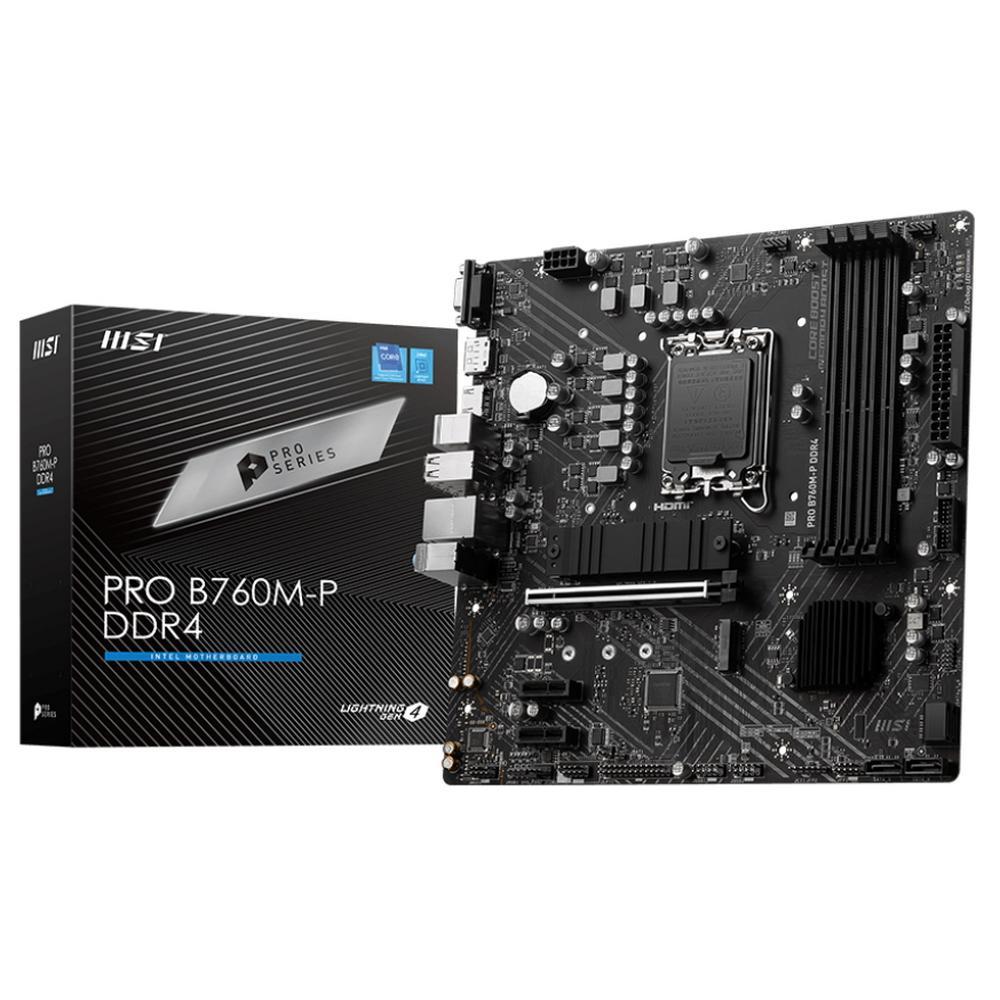 Мат. плата MSI PRO B760M-P DDR4 (RTL) LGA1700 B760 PCI-E Dsub+HDMI+DP GbLAN SATA MicroATX 4DDR4 - фото 1 - id-p214267342