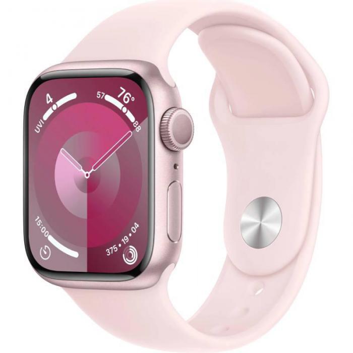 APPLE Watch Series 9 GPS 41mm Pink Aluminium Case with Light Pink Sport Band - S/M MR933 / MR9N3 - фото 1 - id-p220108165