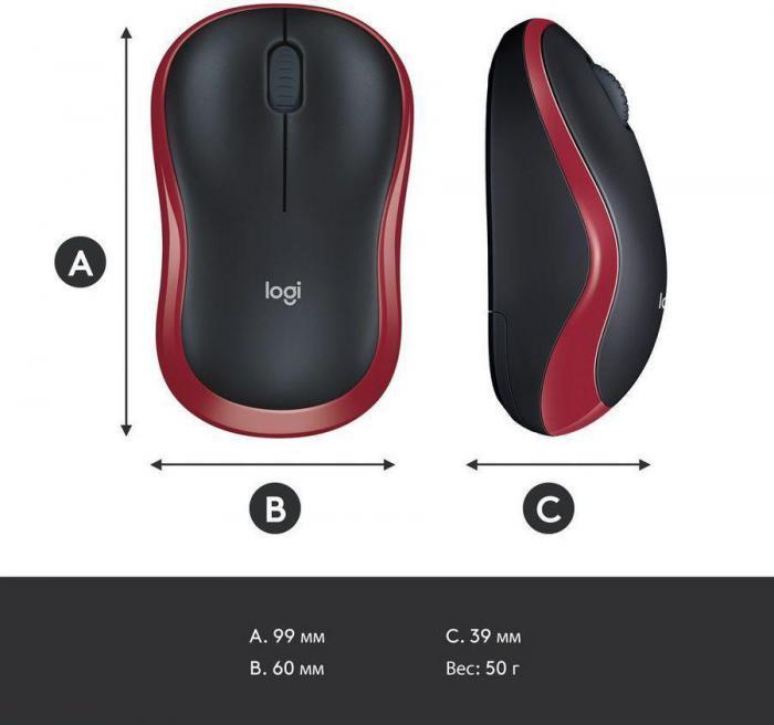 Мышь Logitech M185, оптическая, беспроводная, USB, черный и красный [910-002633] - фото 9 - id-p220107531