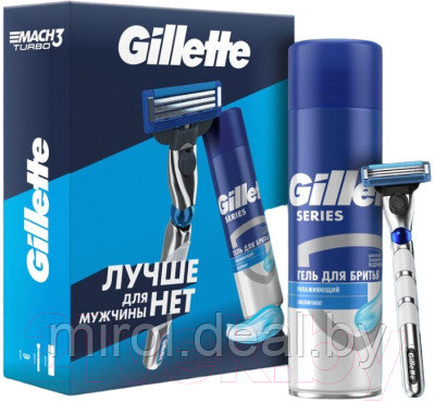 Набор для бритья Gillette Станок M3 Turbo + Гель для бритья масло какао - фото 1 - id-p220192765