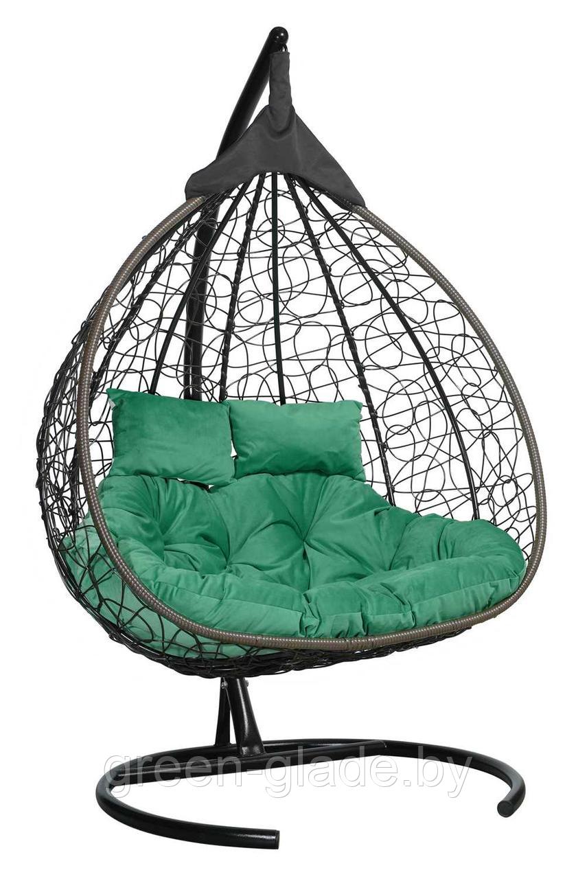 Подвесное двухместное кресло-кокон FISHT коричневый ротанг подушка зеленая