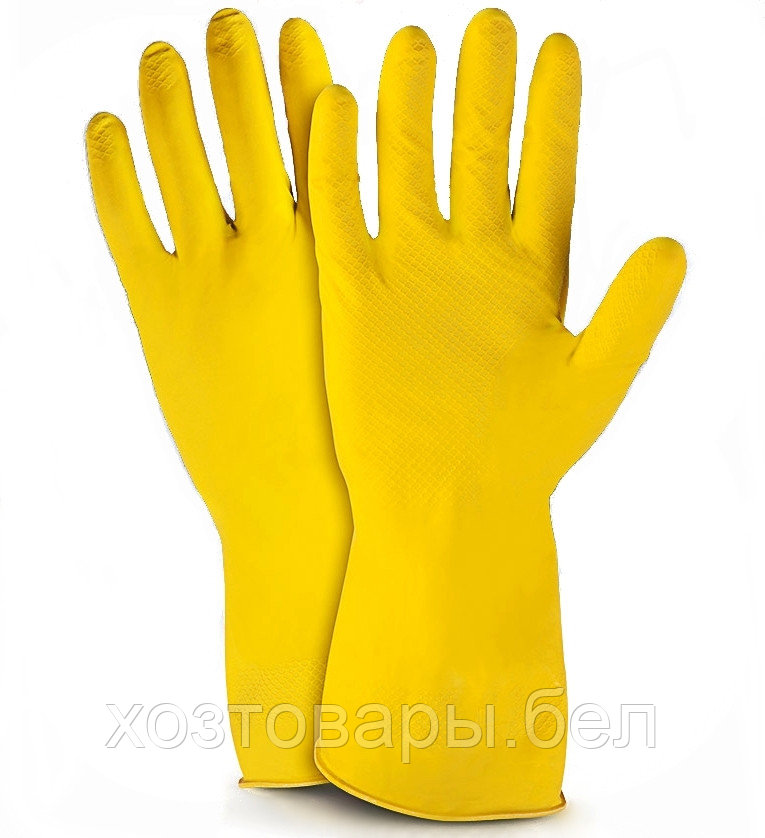 Перчатки латексные хозяйственные р-р  XL с хлопковым напылением желтые