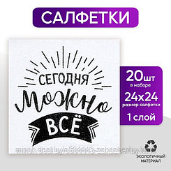 Салфетки бумажные «Сегодня можно всё», однослойные, 24х24 см, набор 20 шт.