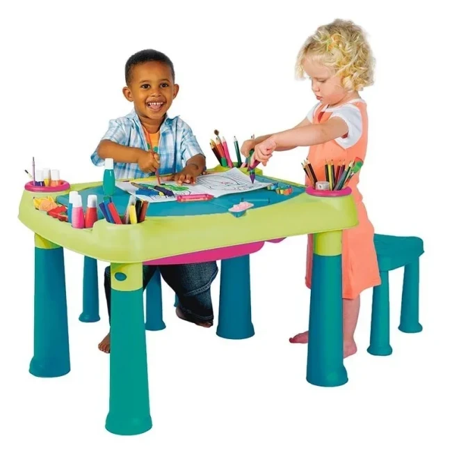 Стол +2 табуретки для детского творчества и игры с водой и песком Keter Creative (79x56x50h) 17184184 - фото 1 - id-p220210798