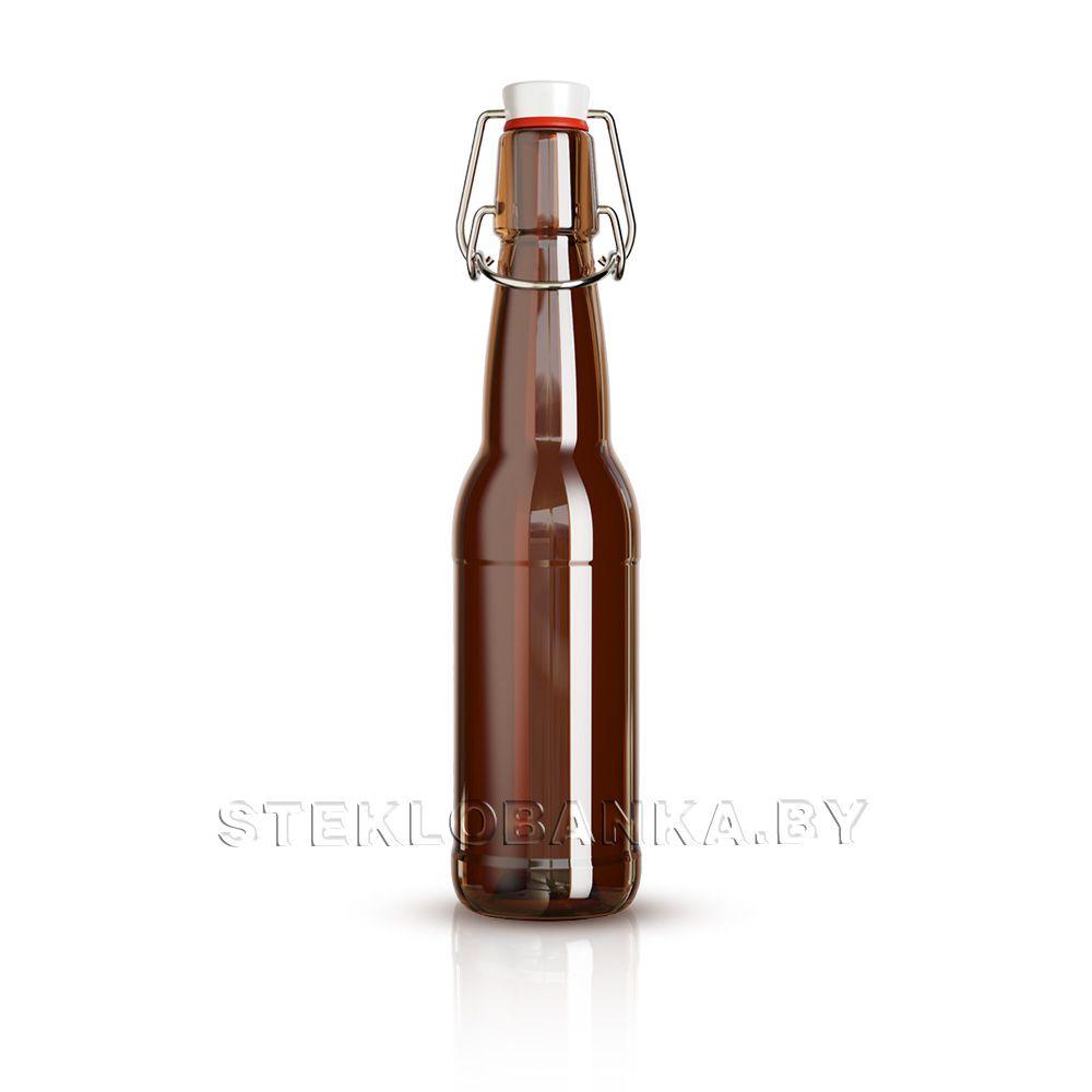 Стеклянная бутылка 0,330 л. (330 мл.) «Бугельная» (Коричневая) с пробкой