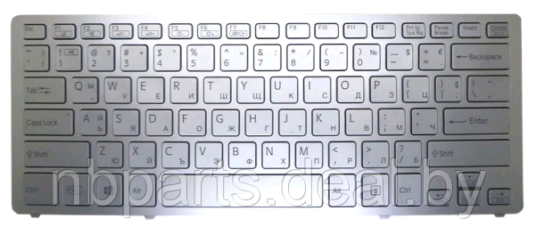Клавиатура для ноутбука Sony SVF14N, серебристая, с подсветкой, с рамкой, RU - фото 1 - id-p194500907