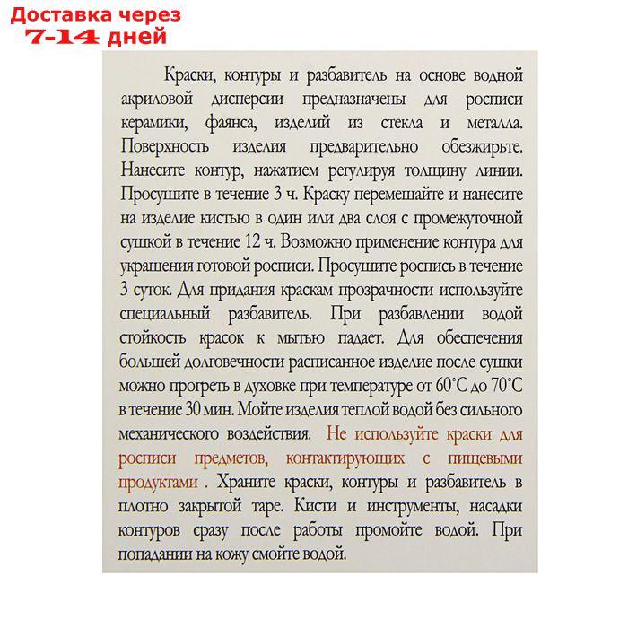 Набор красок по стеклу и керамике Decola: 5 цветов х 20 мл, 2 контура х 18 мл, разбавитель - фото 2 - id-p220211789