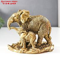 Сувенир полистоун "Слон со слонёнком" золото 9,5х7,5х11,5 см