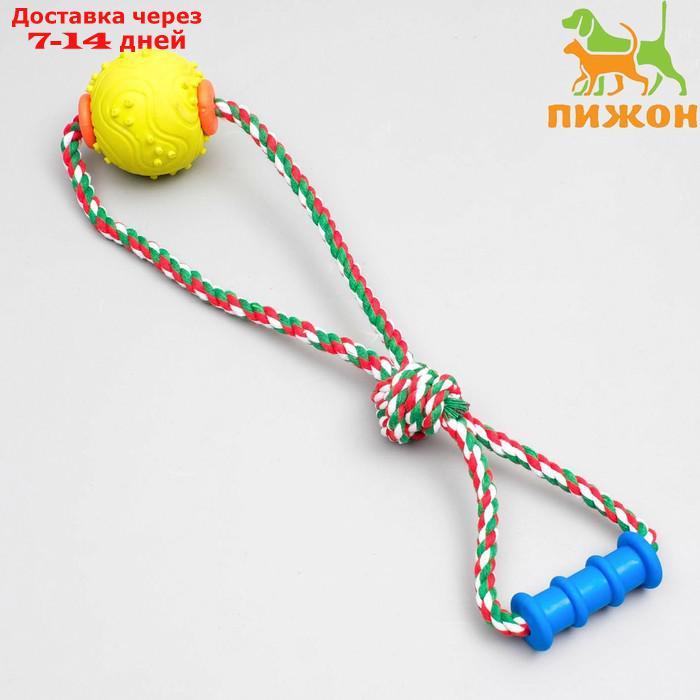 Игрушка канатная с жевательными элементами "Шар с 1 ручкой", до 36 см, микс цветов - фото 1 - id-p220212571
