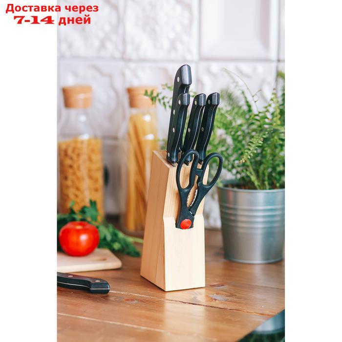 Набор кухонный, 6 предметов: 5 ножей 20/19/13/11/8 см, ножницы, на подставке - фото 10 - id-p220212626