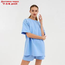 Комплект (футболка, шорты) женский MINAKU: Casual Collection, цвет голубой, размер 44