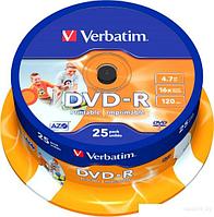 DVD-R диск Verbatim Wide Inkjet Printable 4.7Gb 16x 43538 (CakeBox, 25 шт.)