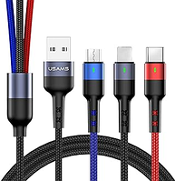 Кабель USB - MicroUSB, Lightning, Type-C USAMS Cable Braided 3-в-1 Black SJ316USB01