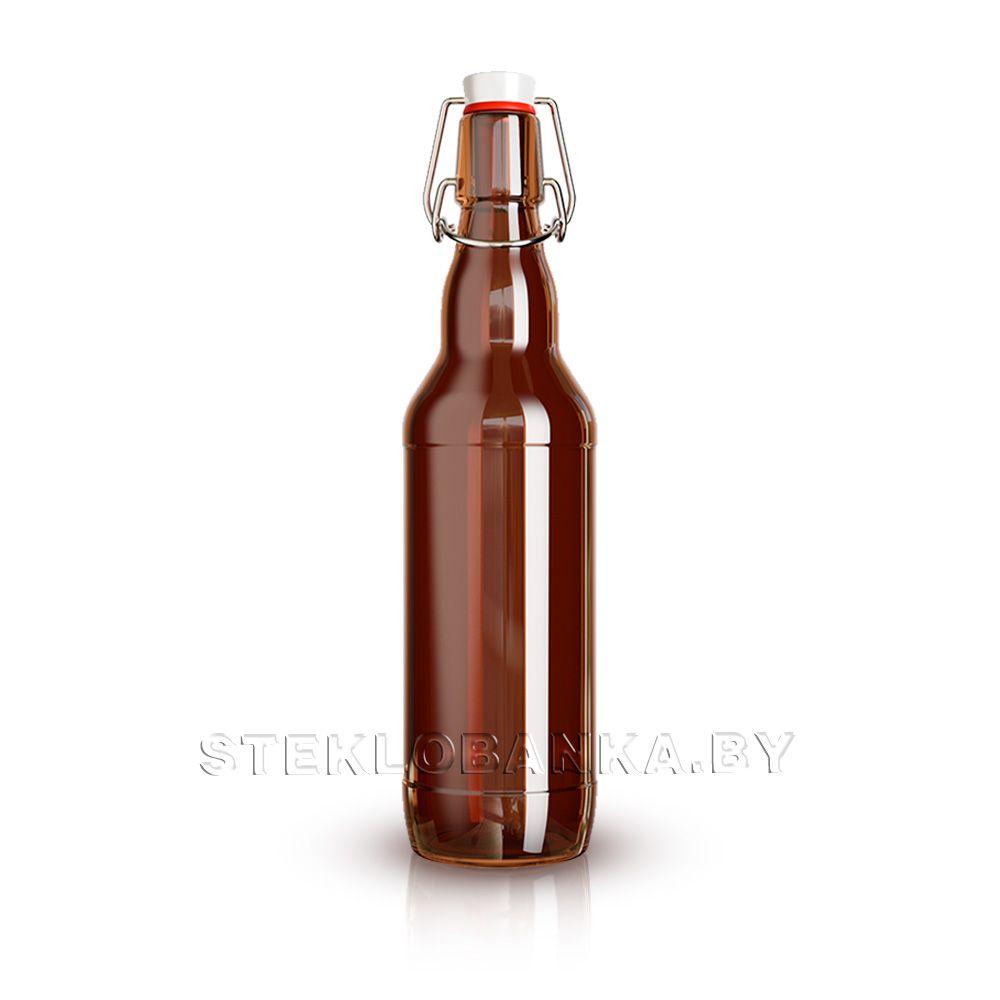 Стеклянная бутылка 0,500 л. (500 мл.) «Бугельная» (Коричневая) с пробкой
