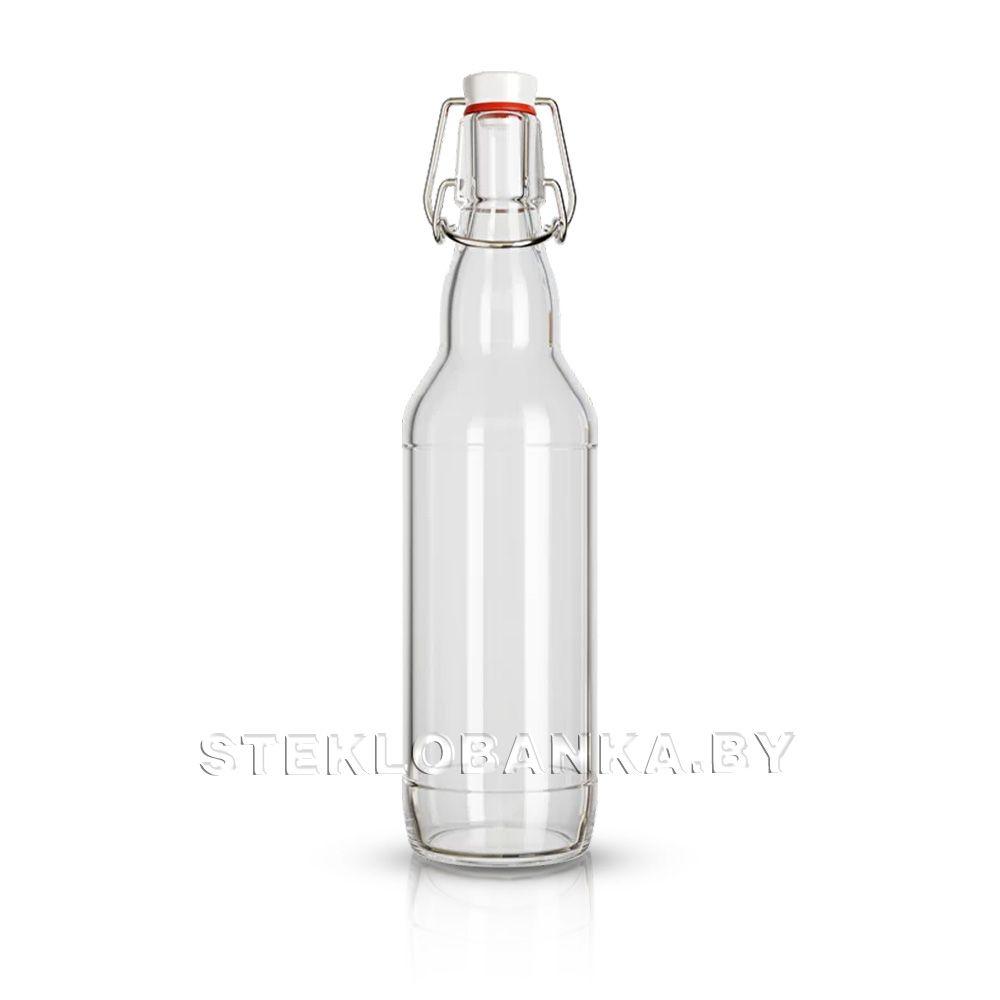 Стеклянная бутылка 0,500 л. (500 мл.) «Бугельная» (Прозрачная) с пробкой - фото 1 - id-p200643361