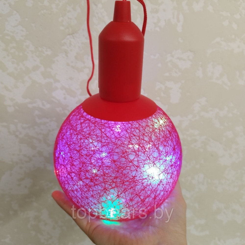 Лампа - светильник (ночник) Хлопковый шар подвесная декоративная, диаметр шара 20 см. Зеленый - фото 4 - id-p220248733