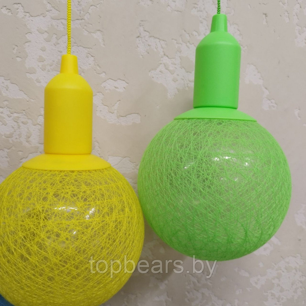 Лампа - светильник (ночник) Хлопковый шар подвесная декоративная, диаметр шара 20 см. Зеленый - фото 9 - id-p220248733