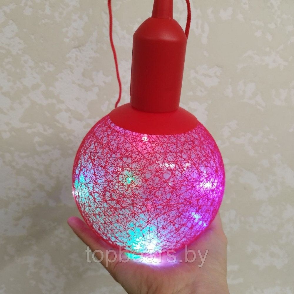 Лампа - светильник (ночник) Хлопковый шар подвесная декоративная, диаметр шара 20 см. Желтый - фото 6 - id-p220248734