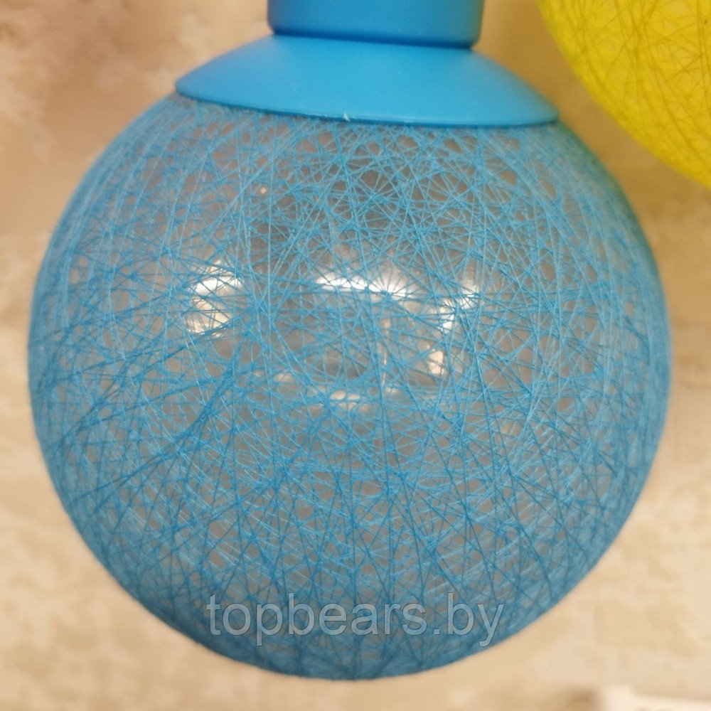 Лампа - светильник (ночник) Хлопковый шар подвесная декоративная, диаметр шара 20 см. Желтый - фото 7 - id-p220248734