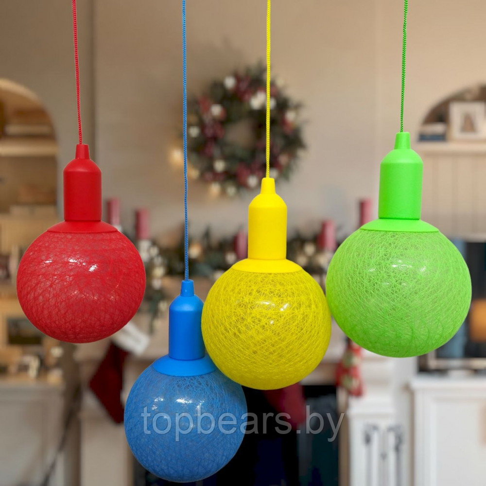 Лампа - светильник (ночник) Хлопковый шар подвесная декоративная, диаметр шара 20 см. Желтый - фото 8 - id-p220248734