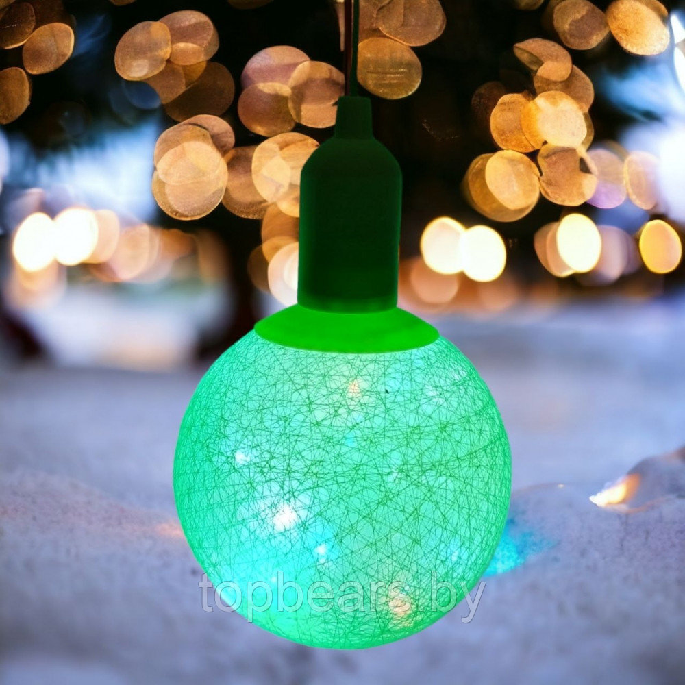 Лампа - светильник (ночник) Хлопковый шар подвесная декоративная, диаметр шара 20 см. Синий - фото 2 - id-p220248736