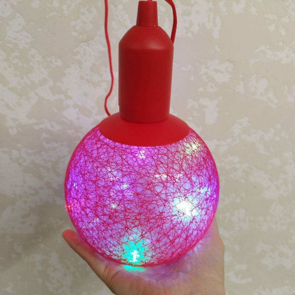 Лампа - светильник (ночник) Хлопковый шар подвесная декоративная, диаметр шара 20 см. Зеленый - фото 4 - id-p137335330