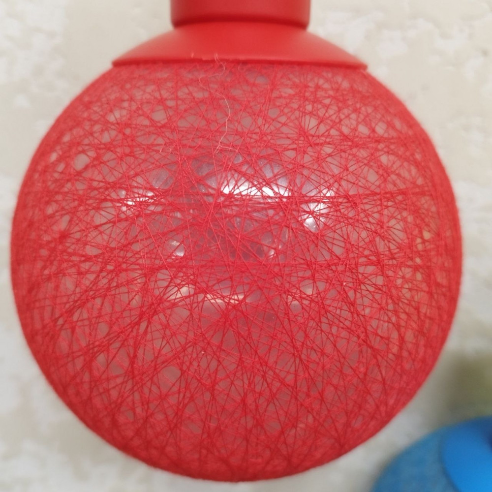 Лампа - светильник (ночник) Хлопковый шар подвесная декоративная, диаметр шара 20 см. Зеленый - фото 5 - id-p137335330