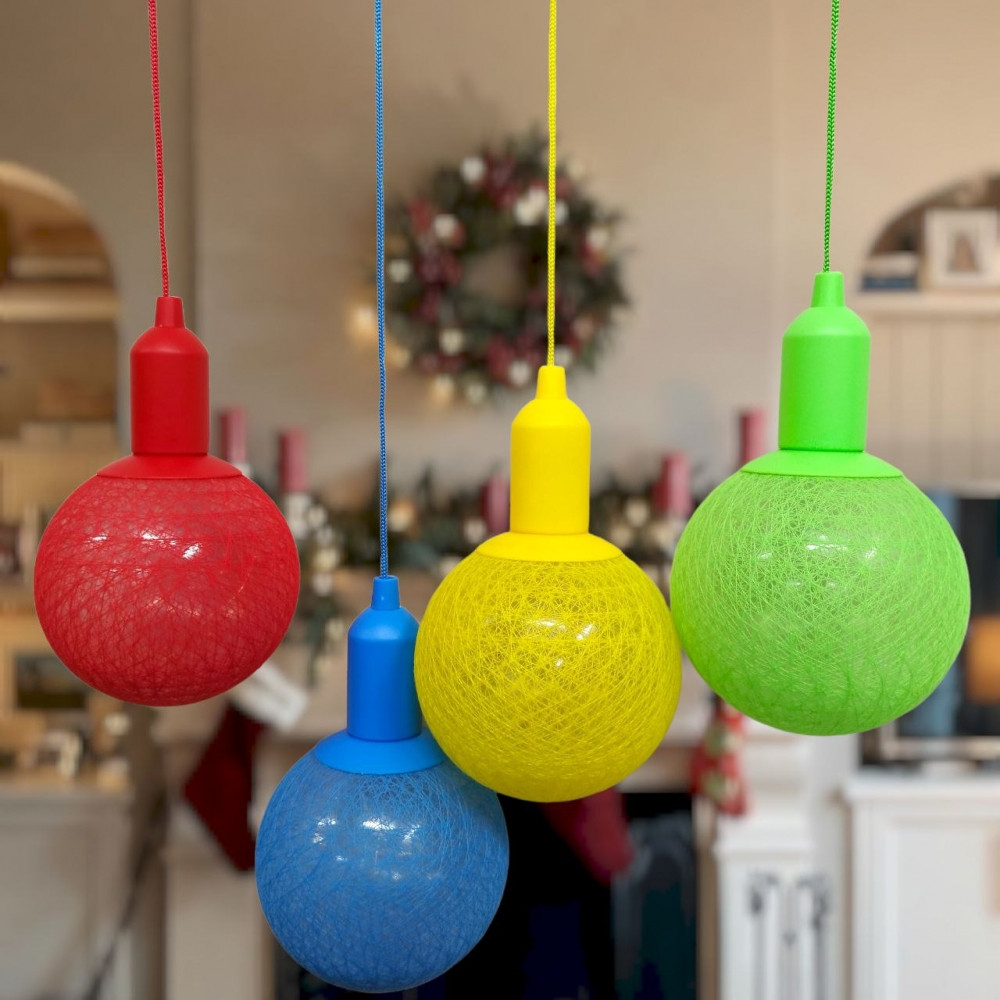 Лампа - светильник (ночник) Хлопковый шар подвесная декоративная, диаметр шара 20 см. Зеленый - фото 8 - id-p137335330