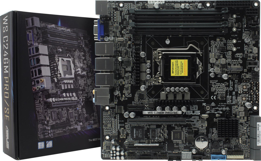 Материнская плата ASUS WS C246M PRO/SE (RTL) LGA1151 C246 PCI-E Dsub+HDMI+DP 2xGbLAN SATA RAID MicroATX 4DDR4 - фото 1 - id-p220251231